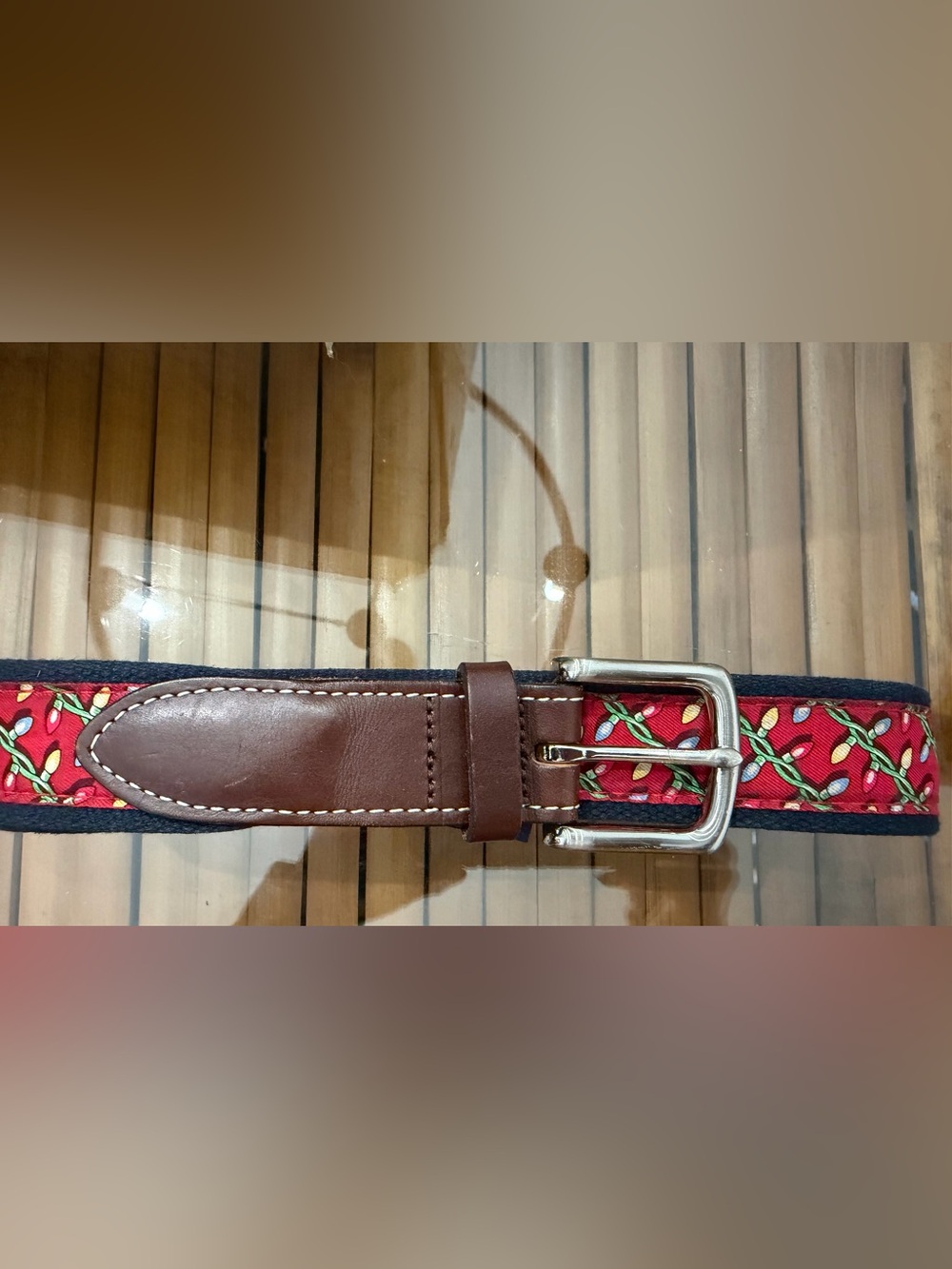 Vineyard Vines Men’s Size 32 Christmas Lights Canvas Leather Belt Preppy EUC
